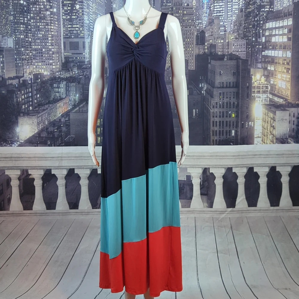 Kenar sz 6 Sleeveless Color Block V-Neck Maxi Dress with Padded Bust